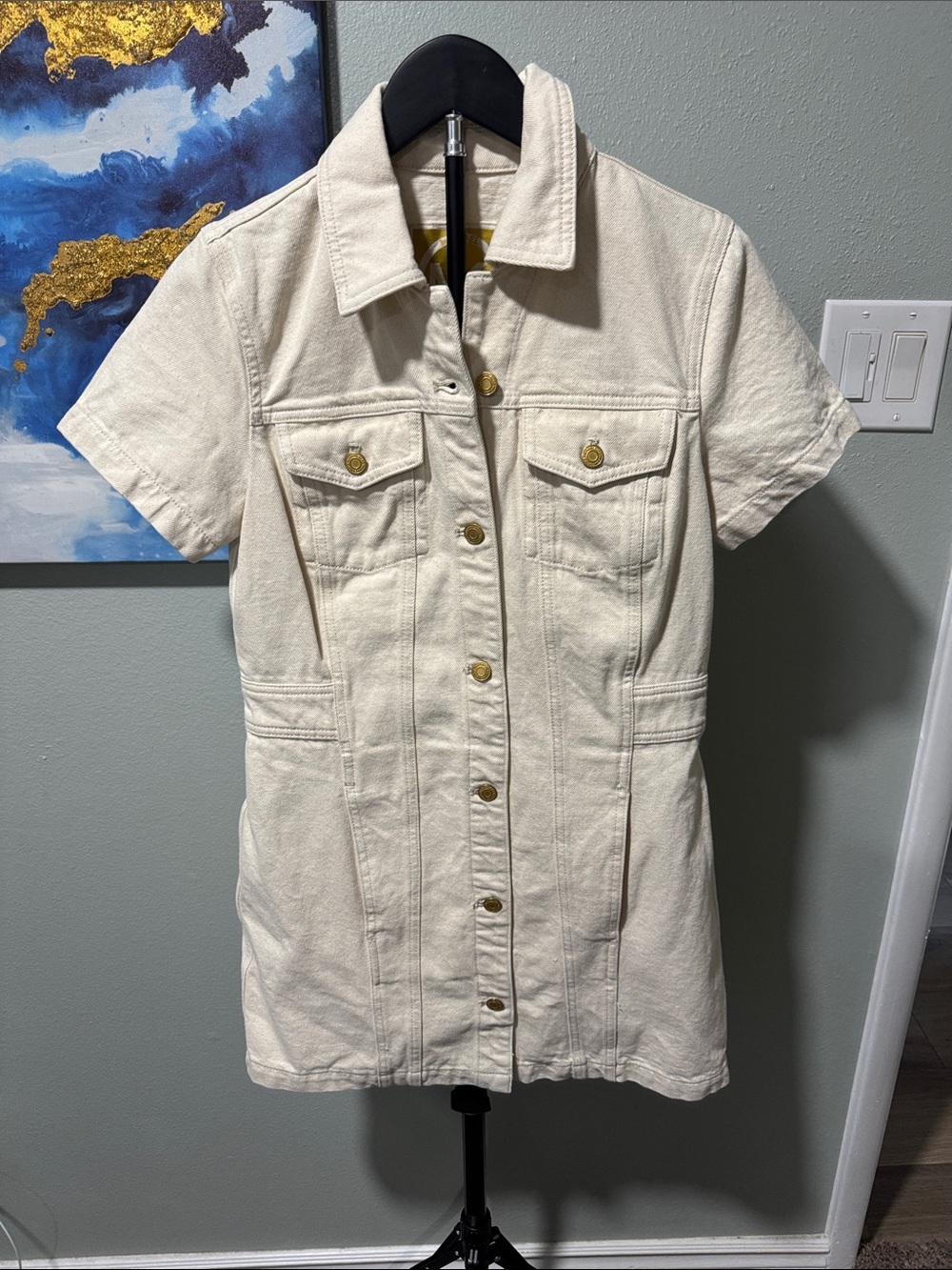 Michael Kors Cream Short-Sleeve Denim Jacket Dress